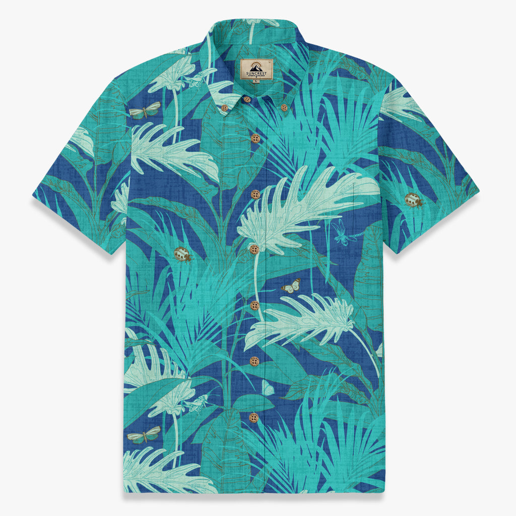 Tropical Linework Foliage Resort Shirt - Ocean Blue front