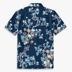 Navy Chinoiserie Bird & Floral Hawaiian Shirt – Hand-Drawn Oriental Aloha Shirt
