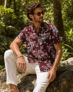Navy Chinoiserie Bird & Floral Hawaiian Shirt – Hand-Drawn Oriental Aloha Shirt