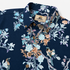 Navy Chinoiserie Bird & Floral Hawaiian Shirt – Hand-Drawn Oriental Aloha Shirt