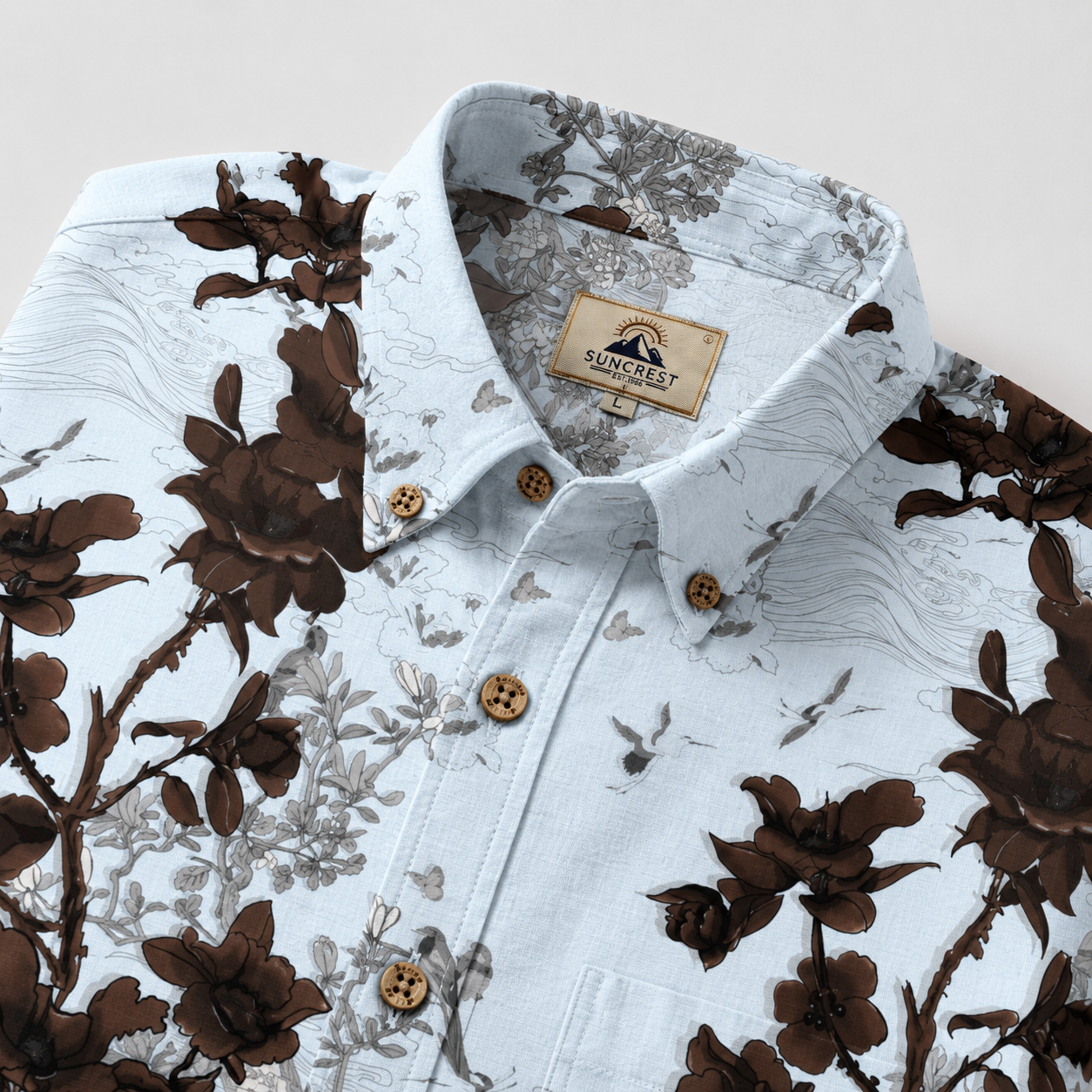 Light Blue Chinoiserie Floral Hawaiian Shirt for Men