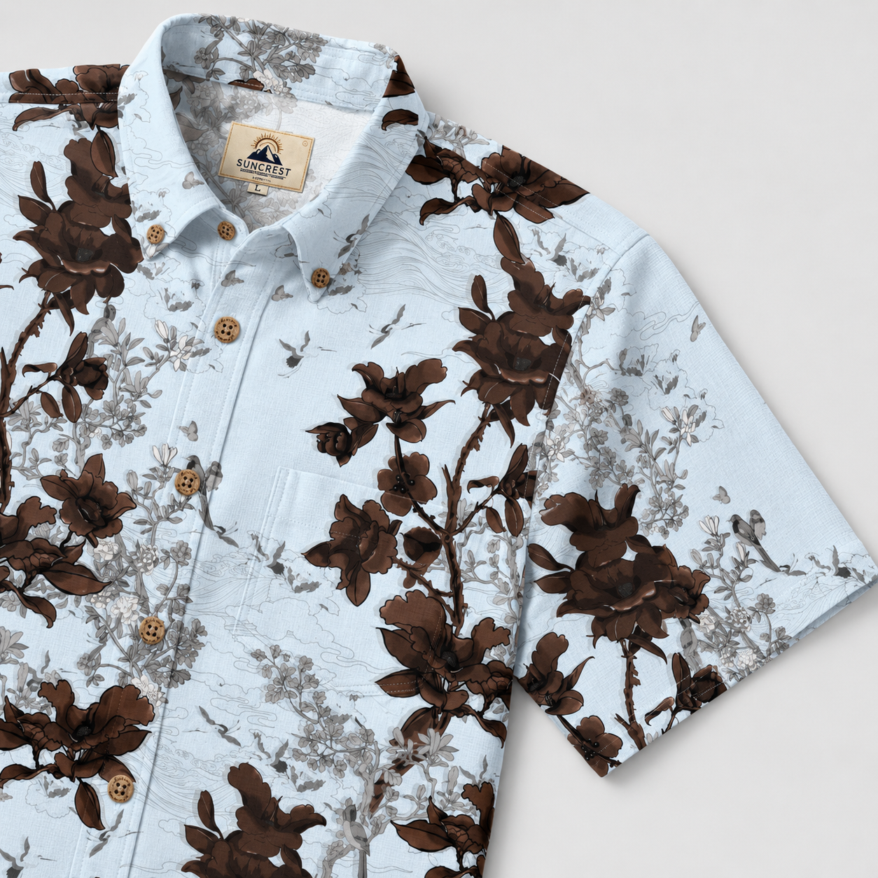 Light Blue Chinoiserie Floral Hawaiian Shirt for Men