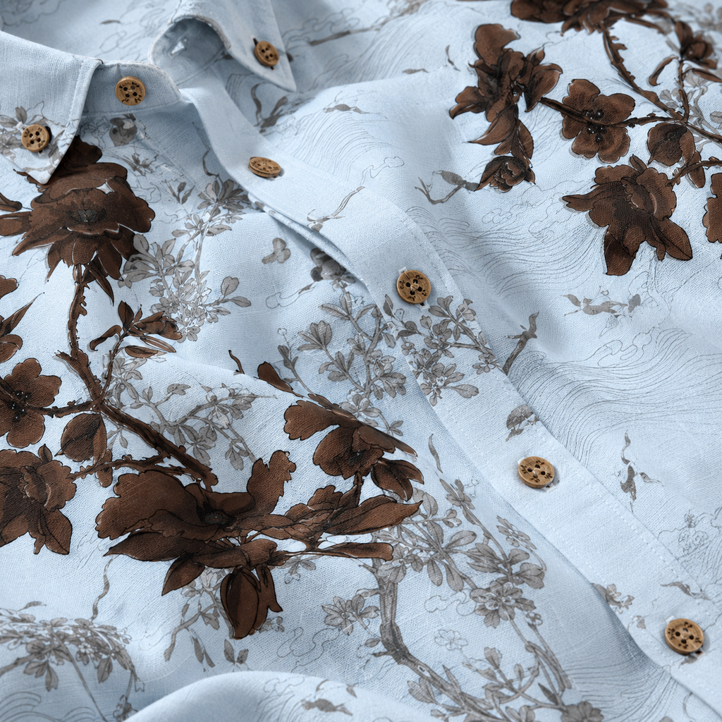 Light Blue Chinoiserie Floral Hawaiian Shirt for Men