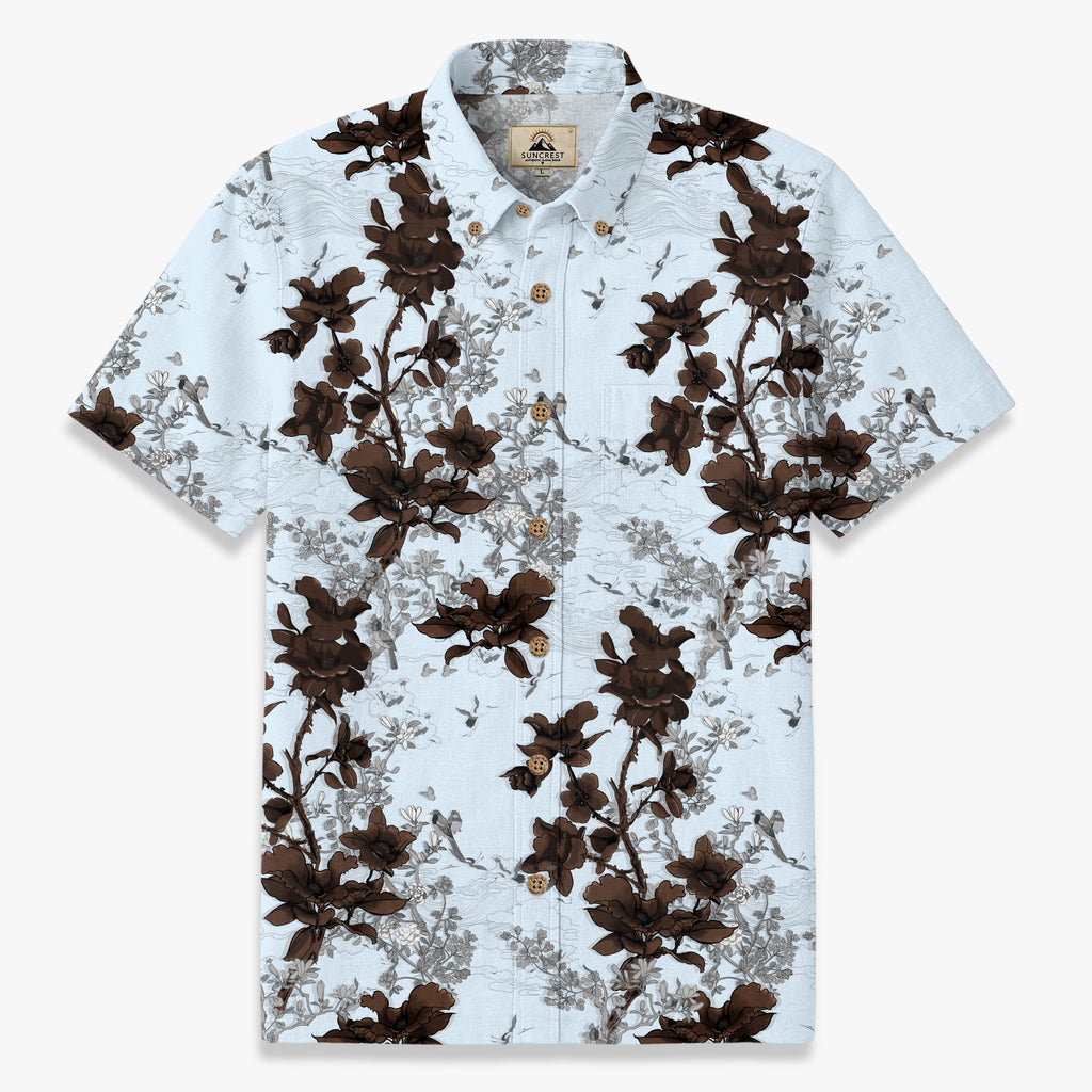 Light Blue Chinoiserie Floral Hawaiian Shirt for Men