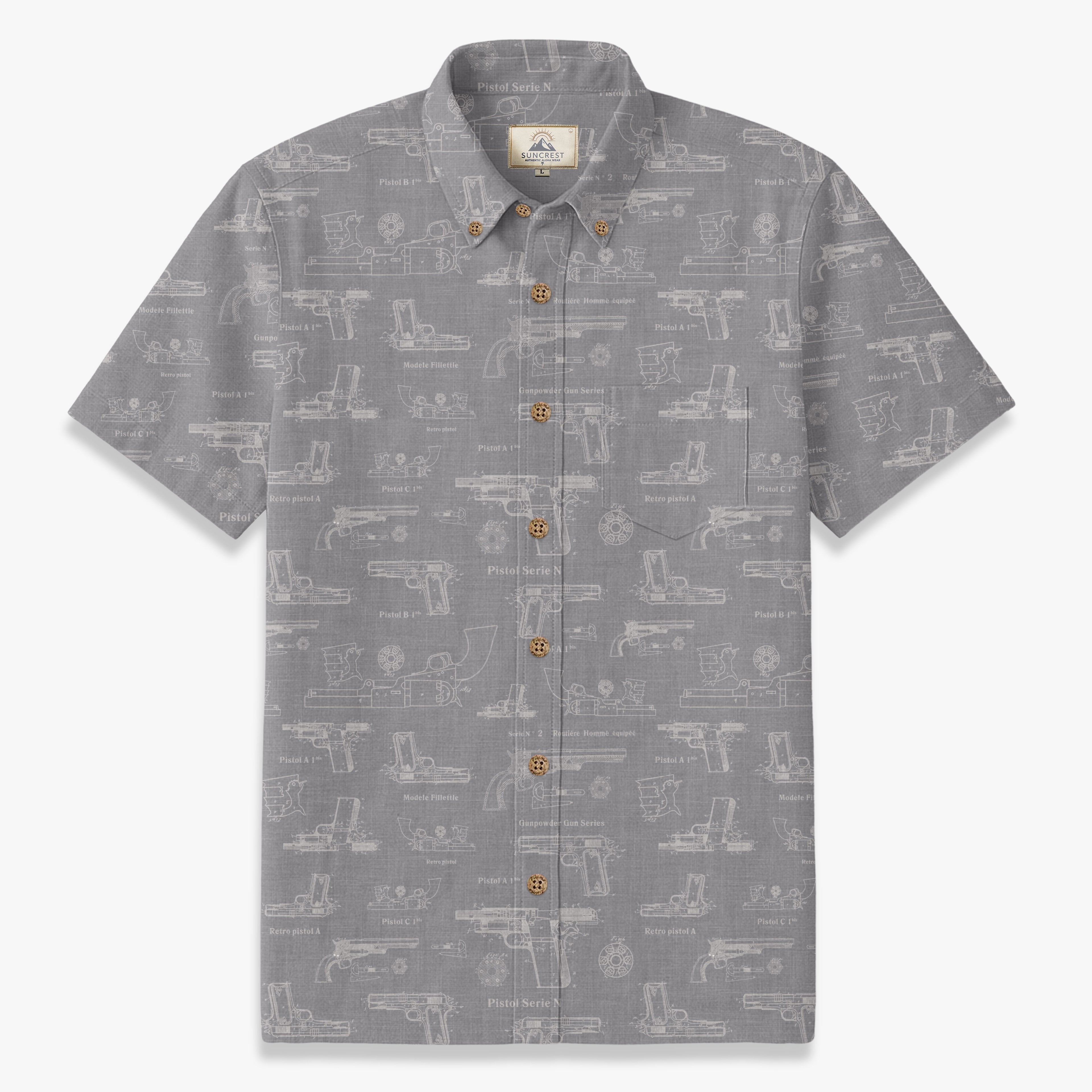 Vintage Firearm Schematic Print Resort Shirt – Indigo Blue