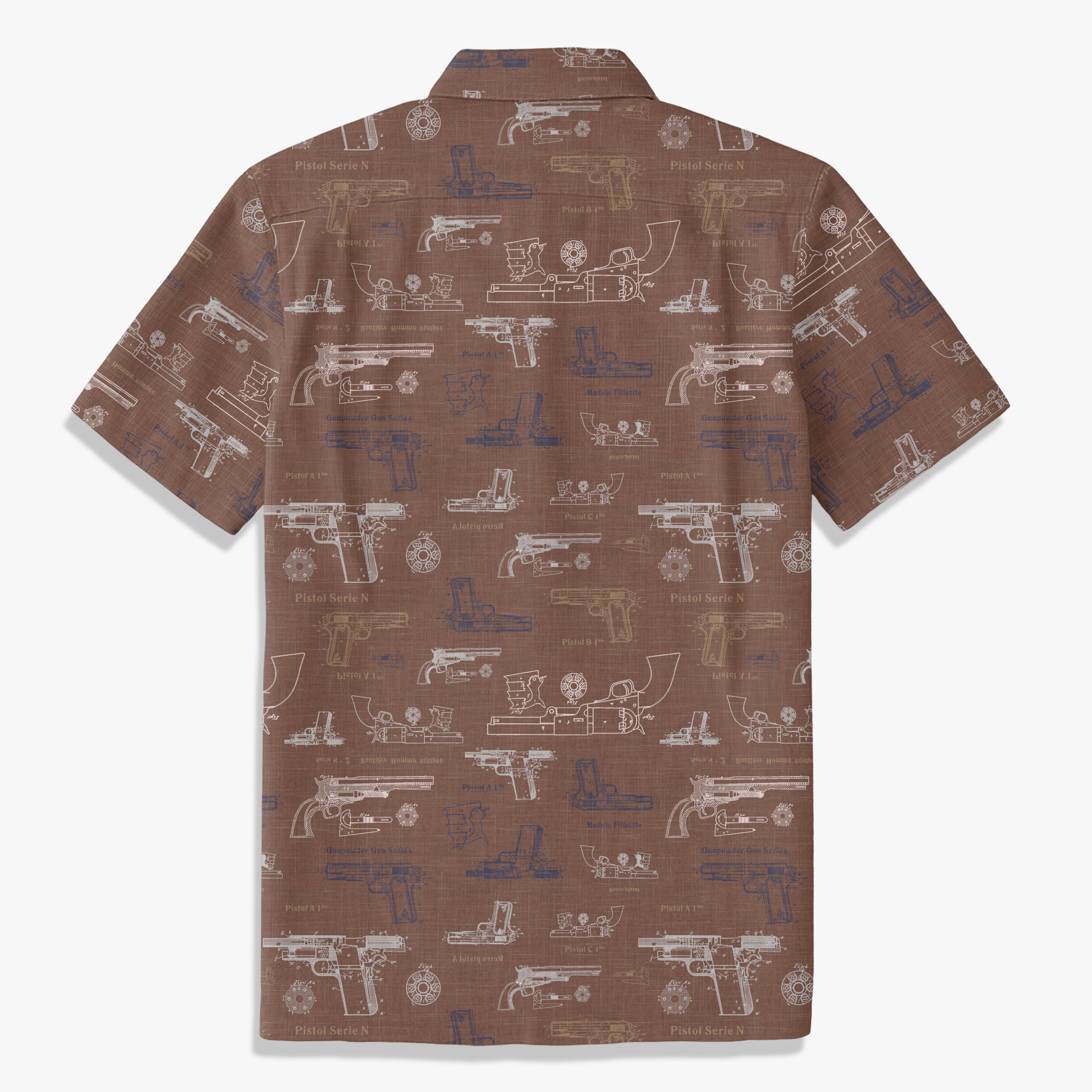 Vintage Firearm Schematic Print Resort Shirt – Indigo Blue