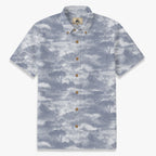 Men’s Blue Ink Wash Landscape Shirt – Vintage Artistic Summer Button Up