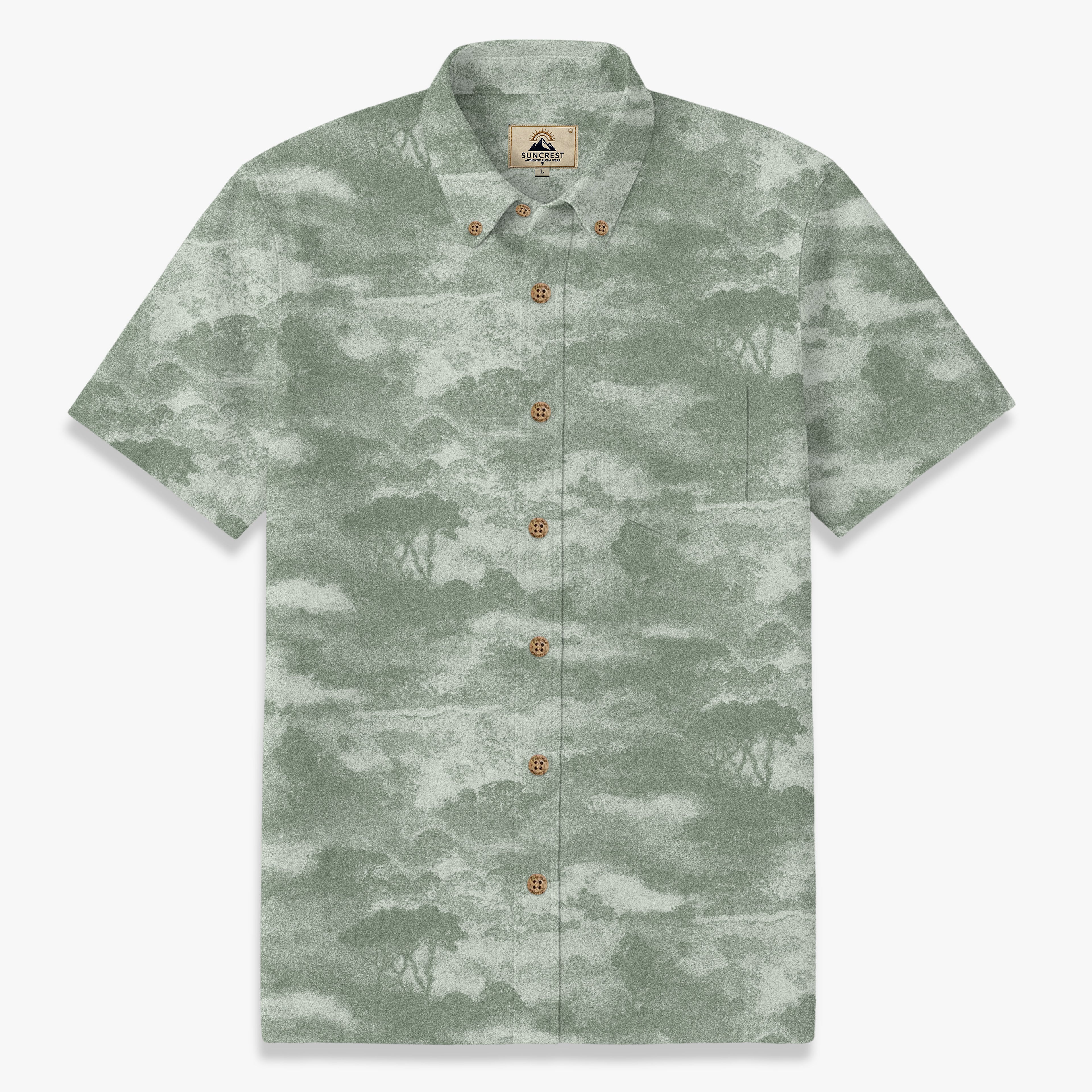 Men’s Blue Ink Wash Landscape Shirt – Vintage Artistic Summer Button Up