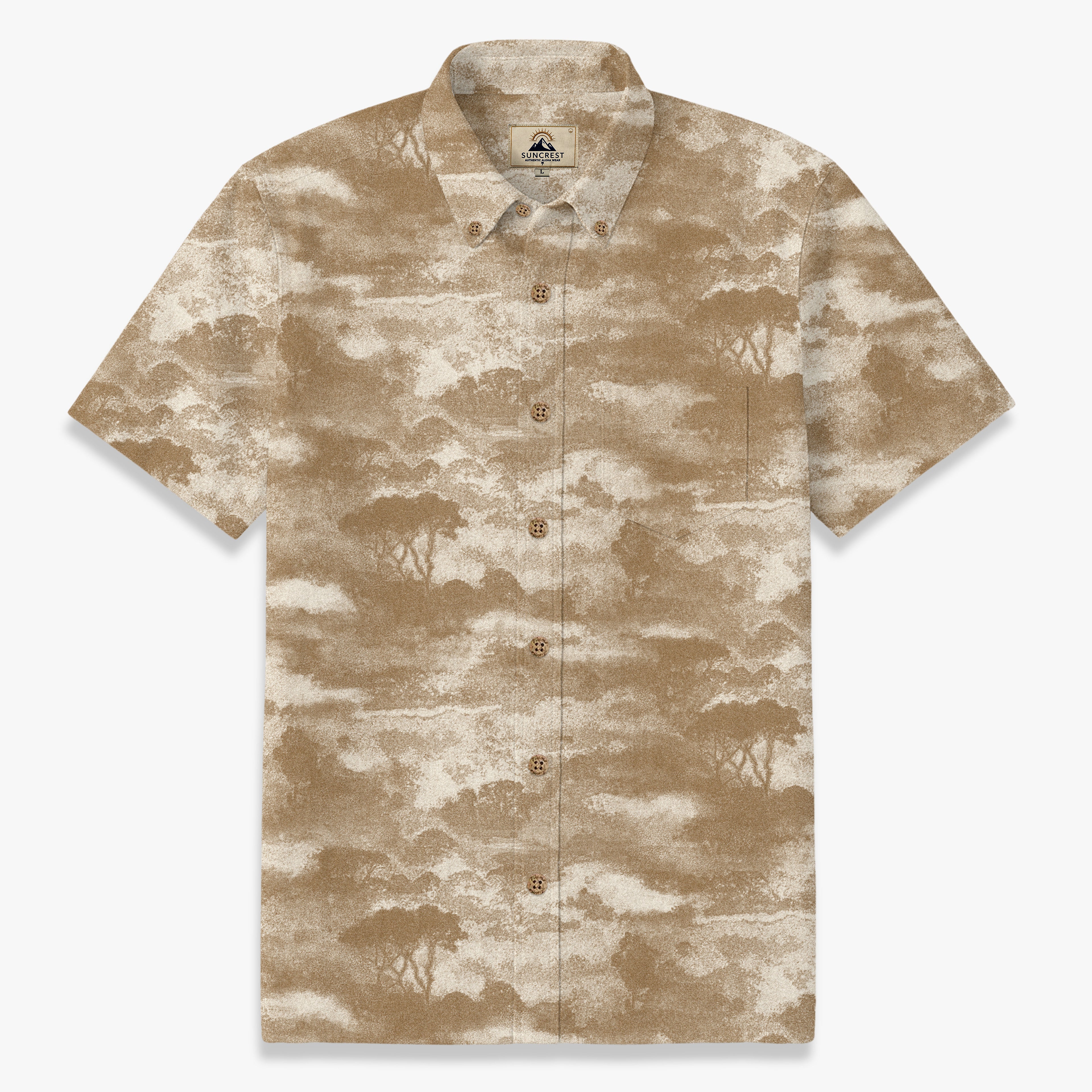 Men’s Blue Ink Wash Landscape Shirt – Vintage Artistic Summer Button Up