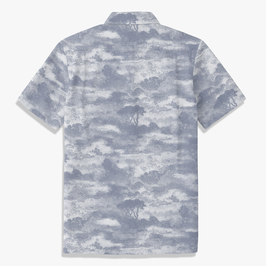 Men’s Blue Ink Wash Landscape Shirt – Vintage Artistic Summer Button Up