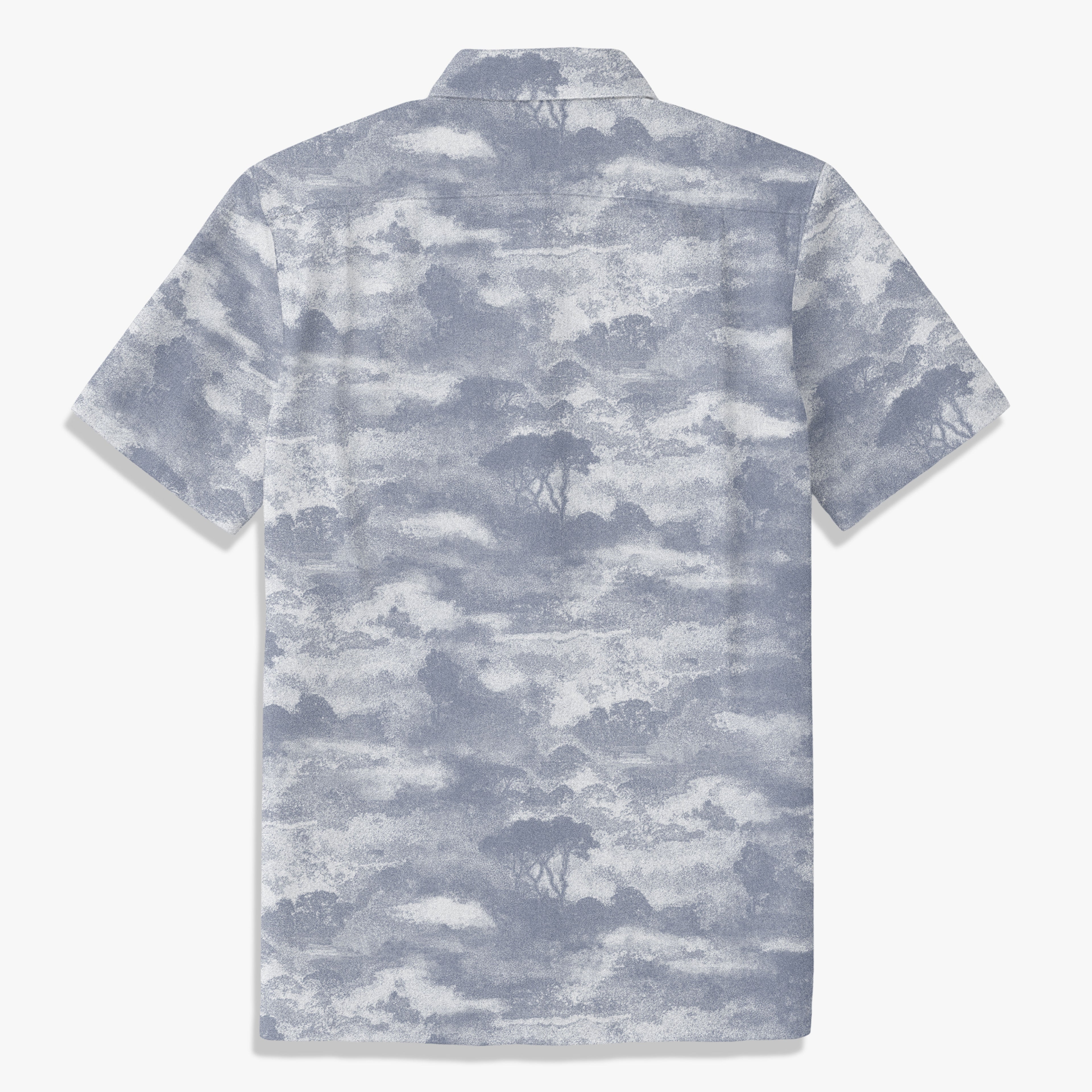 Men’s Blue Ink Wash Landscape Shirt – Vintage Artistic Summer Button Up
