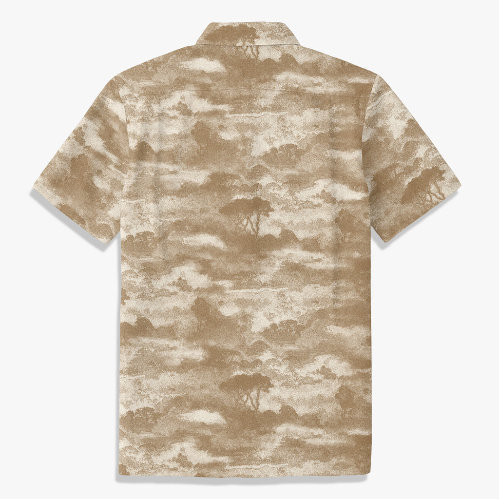 Men’s Blue Ink Wash Landscape Shirt – Vintage Artistic Summer Button Up