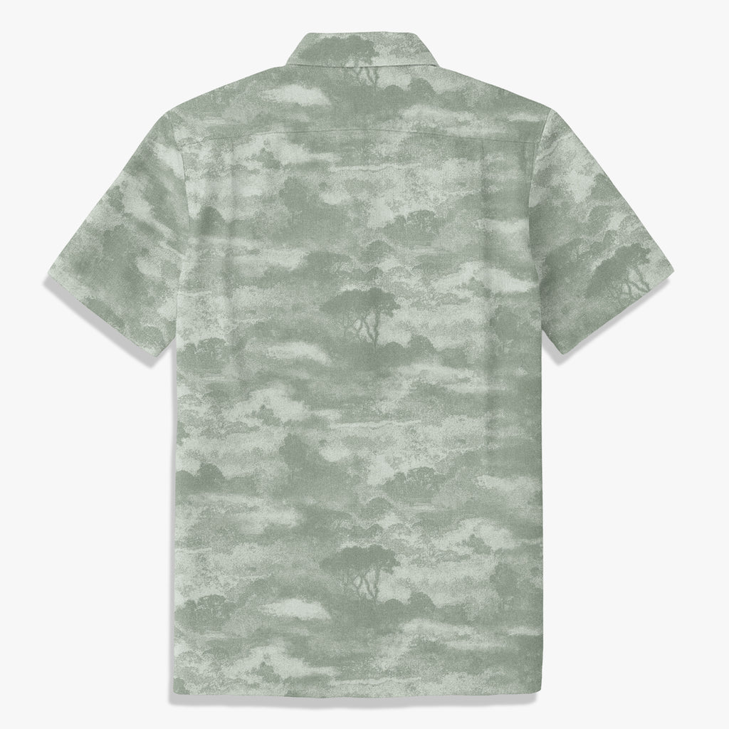 Men’s Blue Ink Wash Landscape Shirt – Vintage Artistic Summer Button Up