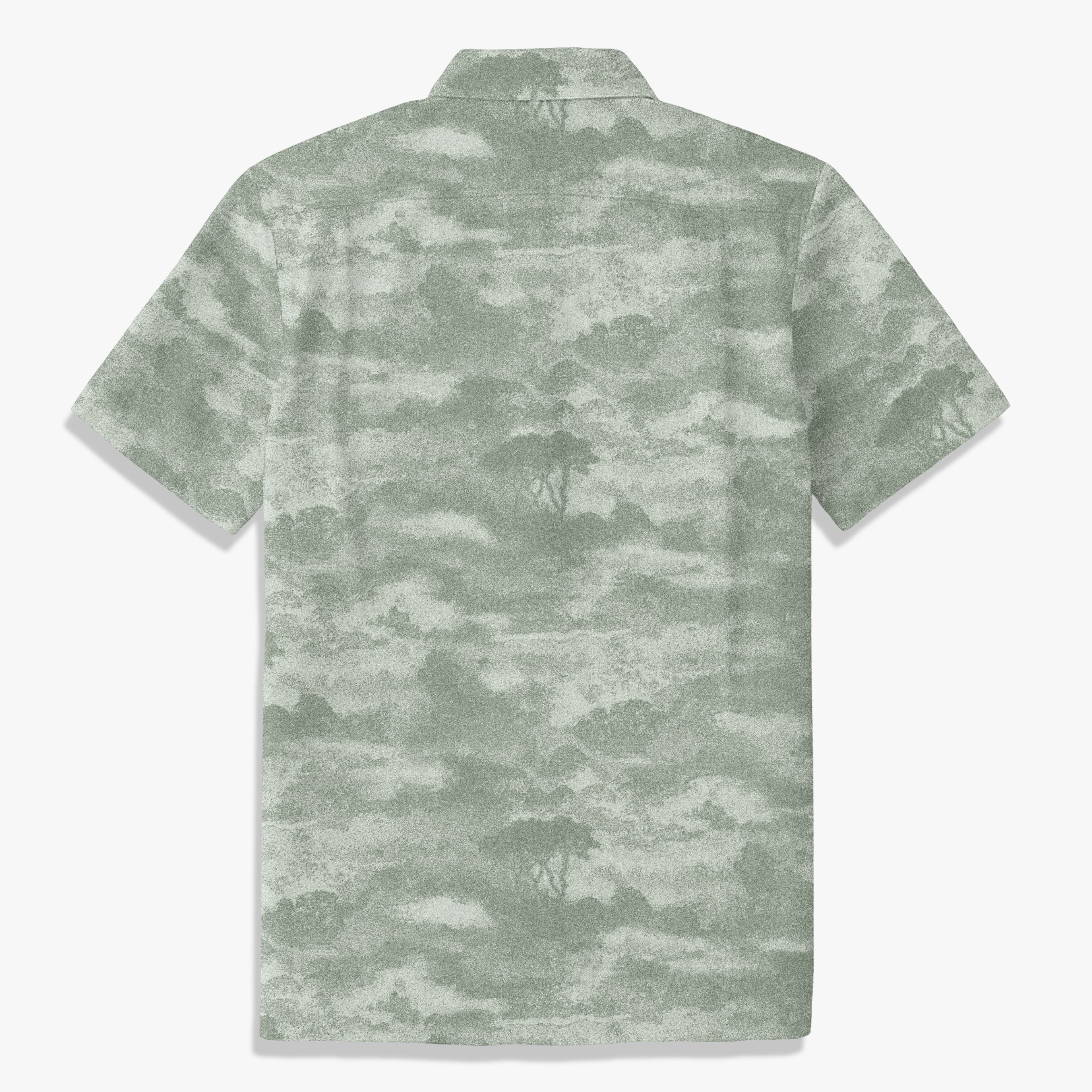 Men’s Blue Ink Wash Landscape Shirt – Vintage Artistic Summer Button Up