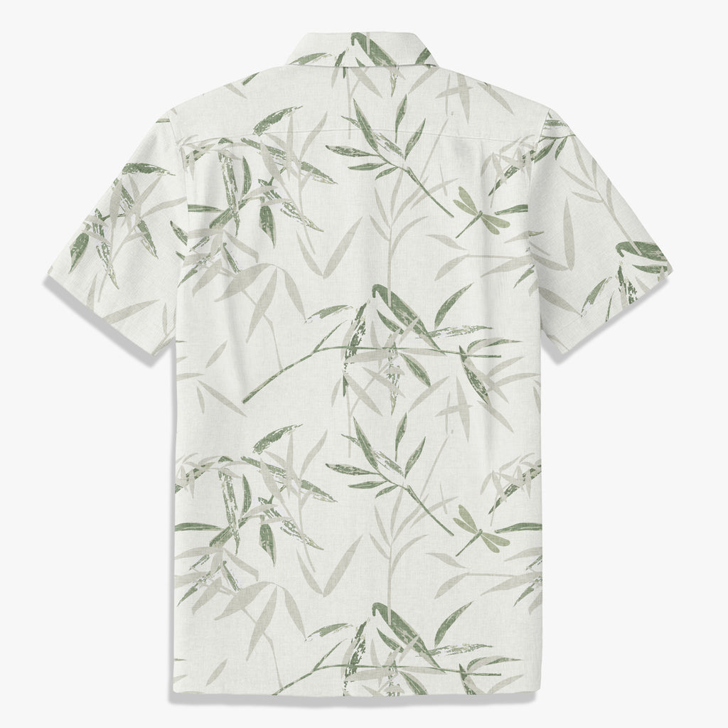 Men’s Bamboo Leaf Print Shirt – Japanese Minimal Summer Linen Style