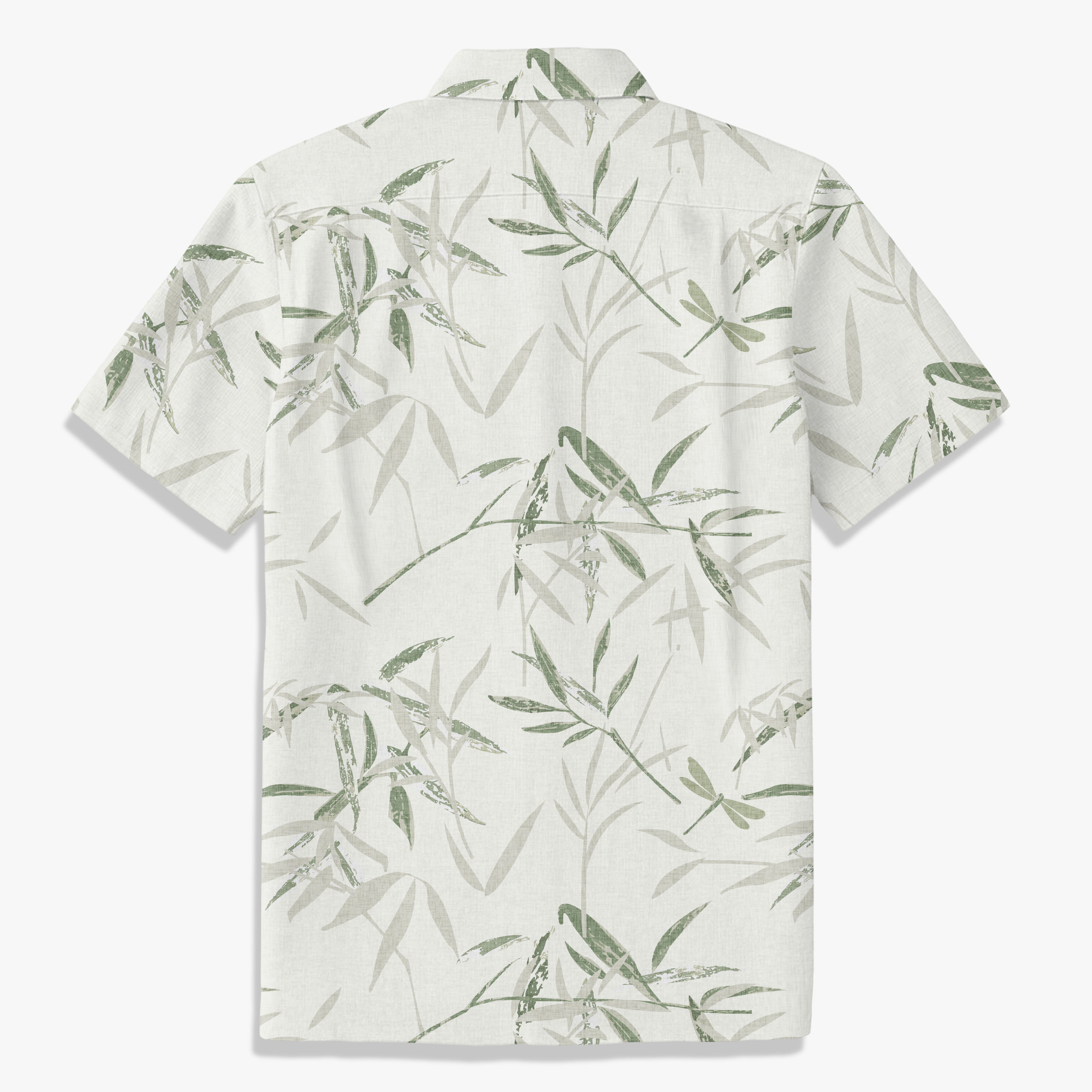 Men’s Bamboo Leaf Print Shirt – Japanese Minimal Summer Linen Style