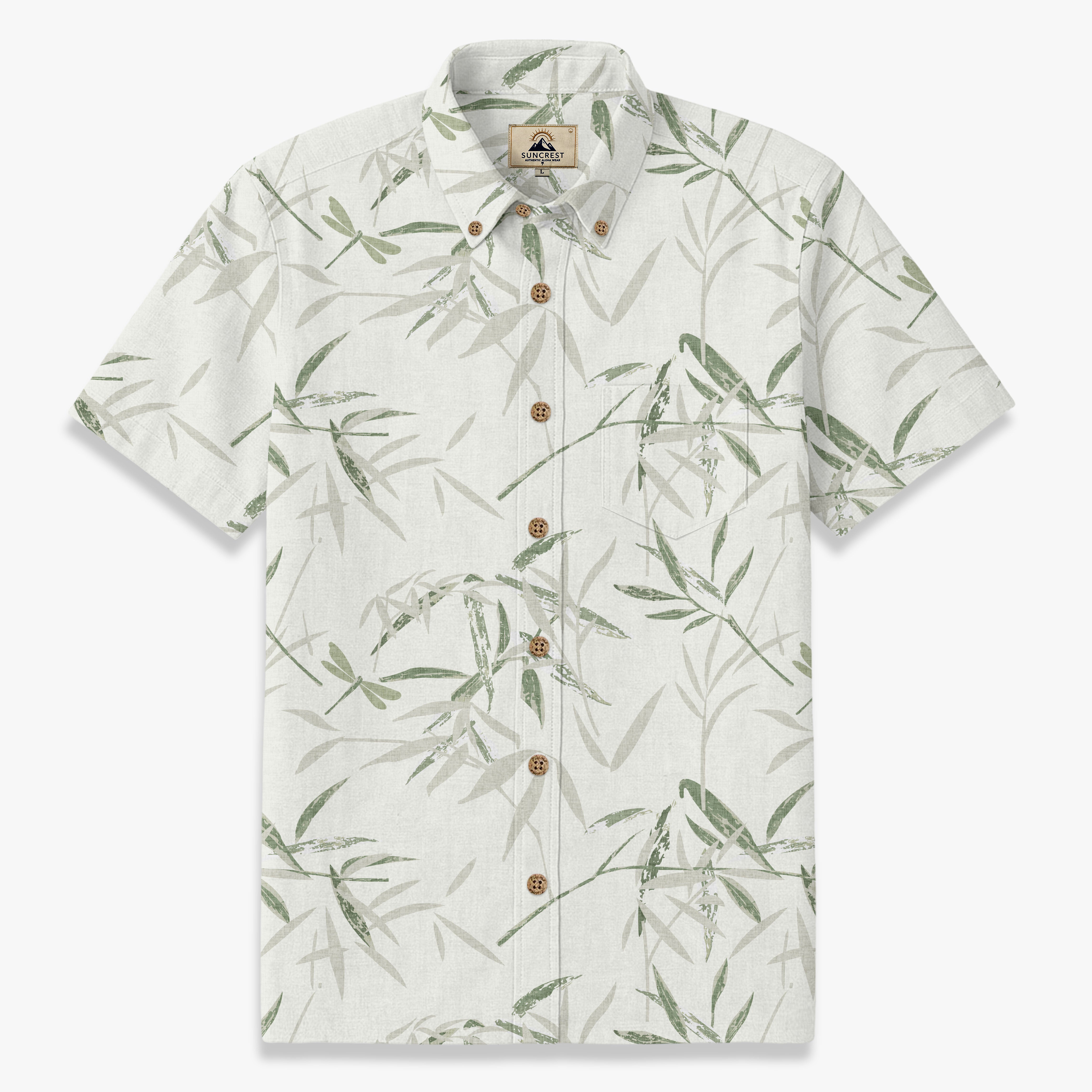 Men's Bamboo Leaf Print Shirt – Japanese Minimal Summer Linen