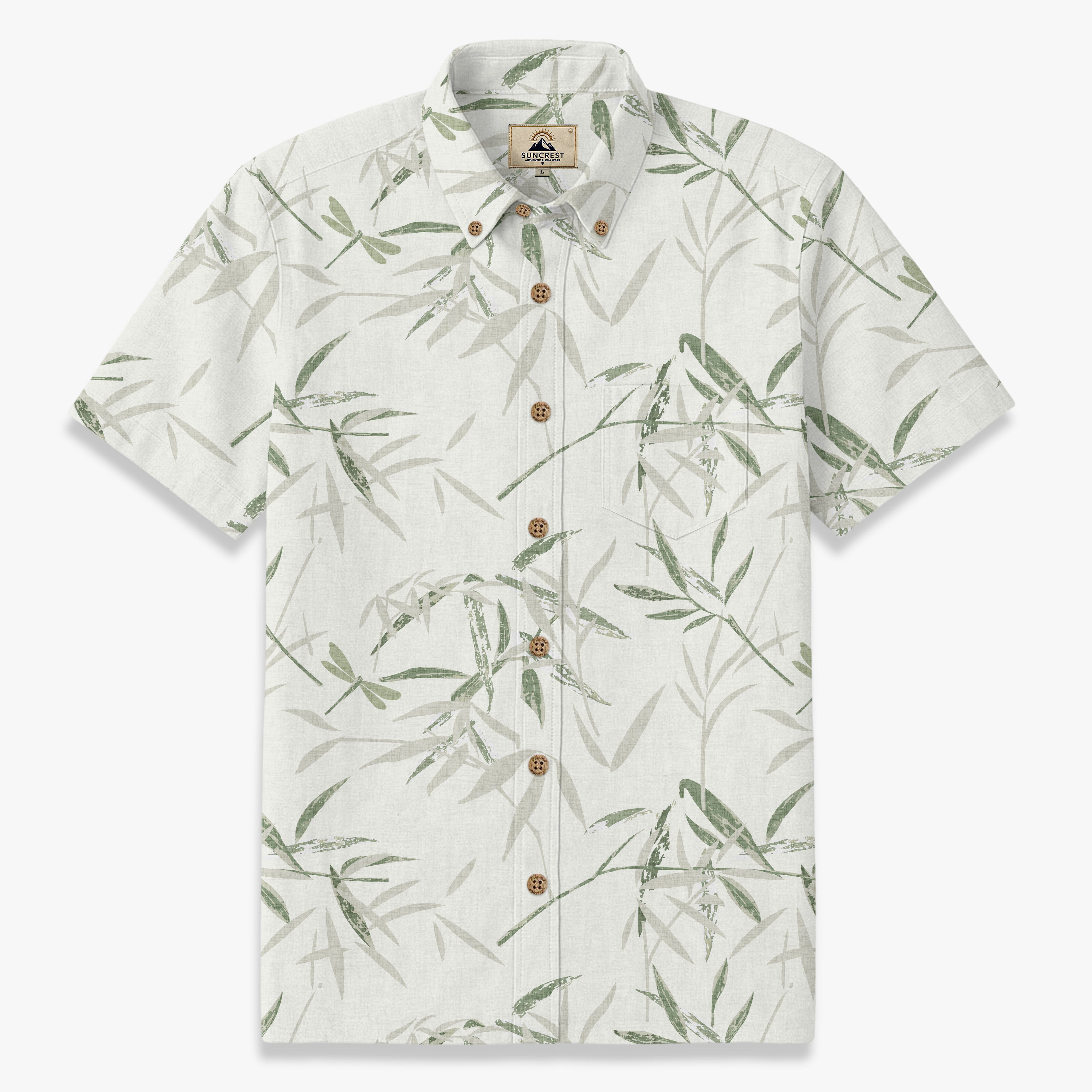 Men’s Bamboo Leaf Print Shirt – Japanese Minimal Summer Linen Style