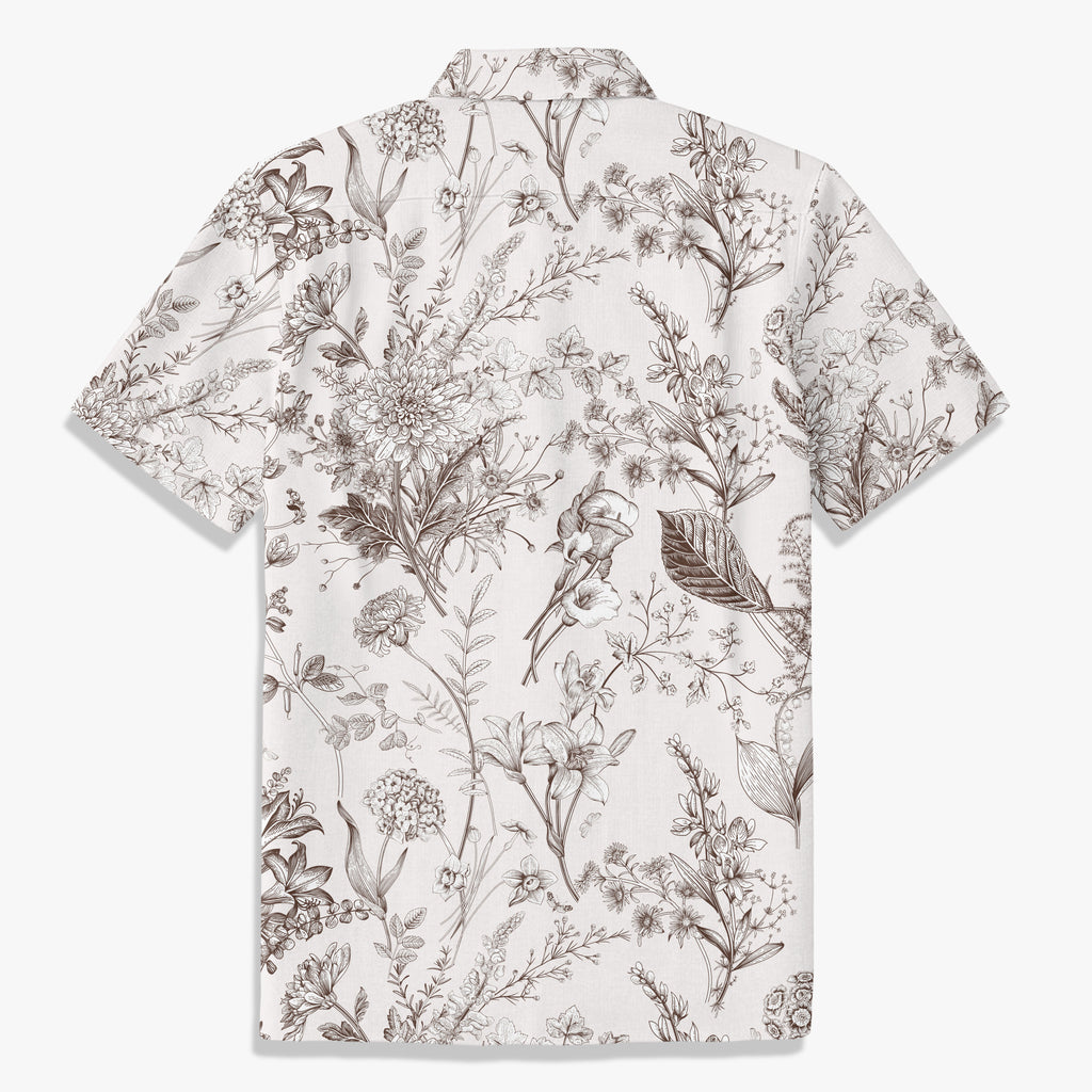 Vintage Botanical Line Art Hawaiian Shirt back view