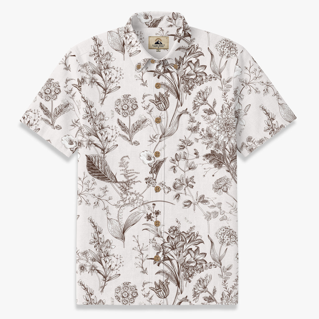 Vintage Botanical Line Art Hawaiian Shirt front view