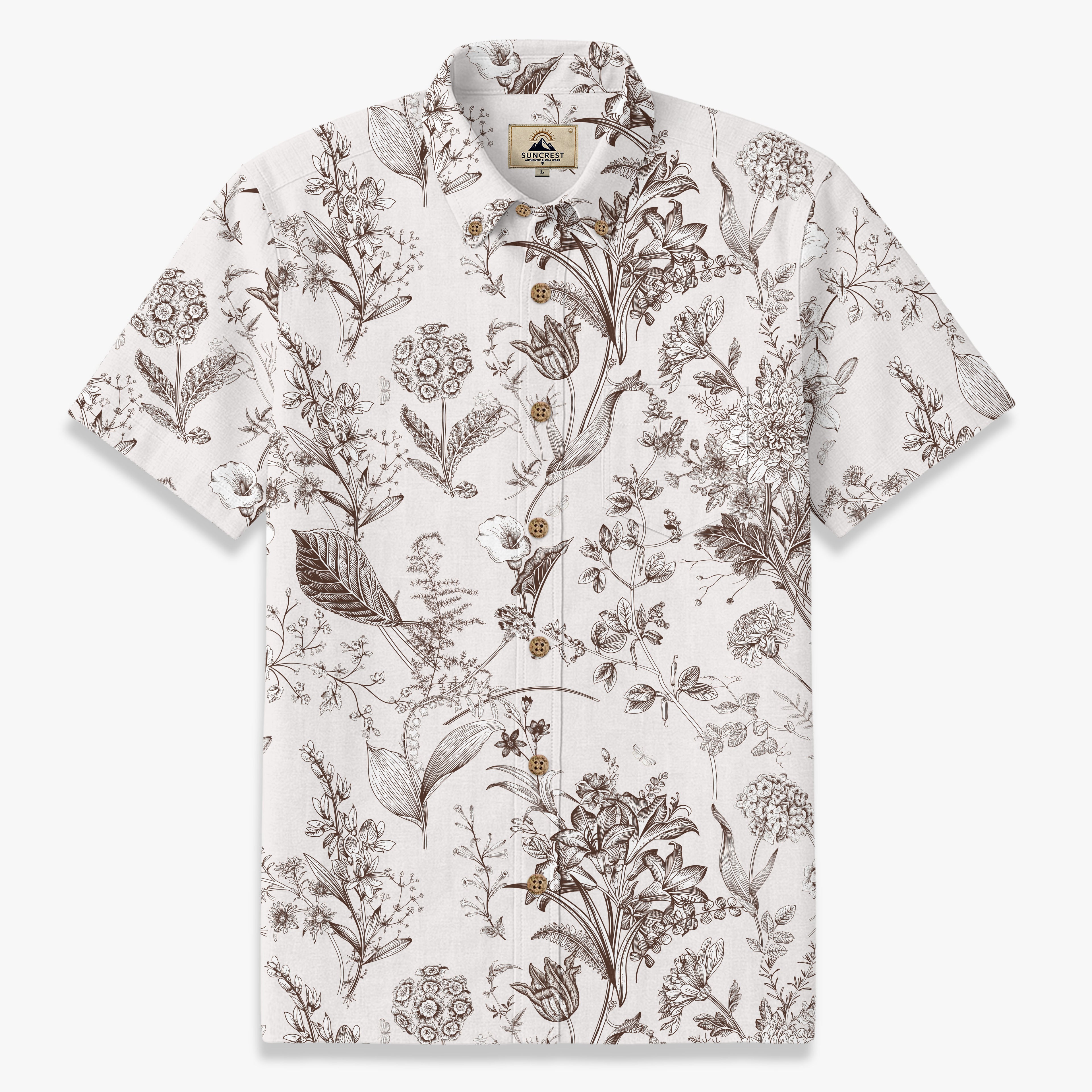 Vintage Botanical Line Art Hawaiian Shirt front view