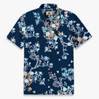 Navy Chinoiserie Bird & Floral Hawaiian Shirt – Hand-Drawn Oriental Aloha Shirt