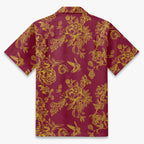 Engraved Hummingbird Garden Resort Shirt in Crimson Gold - back view