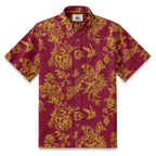 Engraved Hummingbird Garden Resort Shirt in Crimson Gold - front view