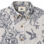 Engraved Hummingbird Garden Pearl Gray collar and placket detail visualization