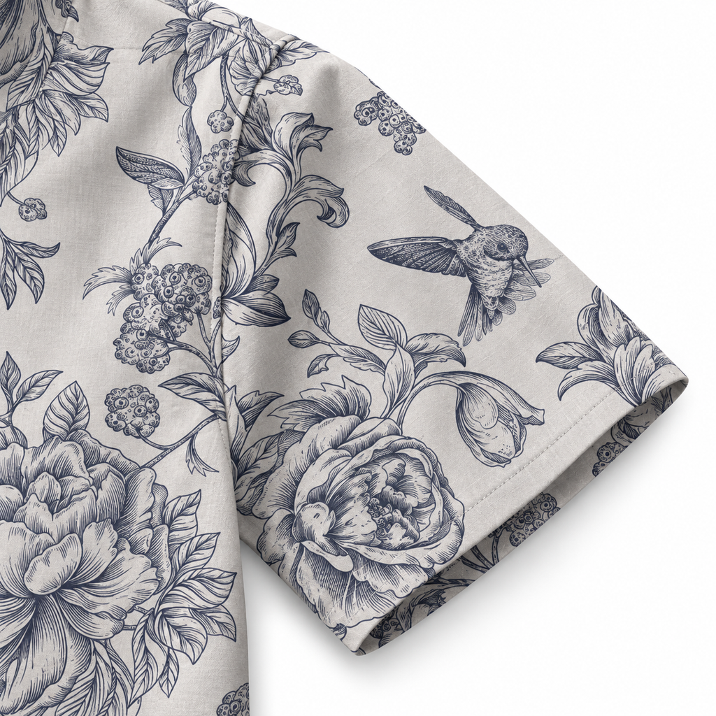 Engraved Hummingbird Garden Pearl Gray short sleeve detail visualization