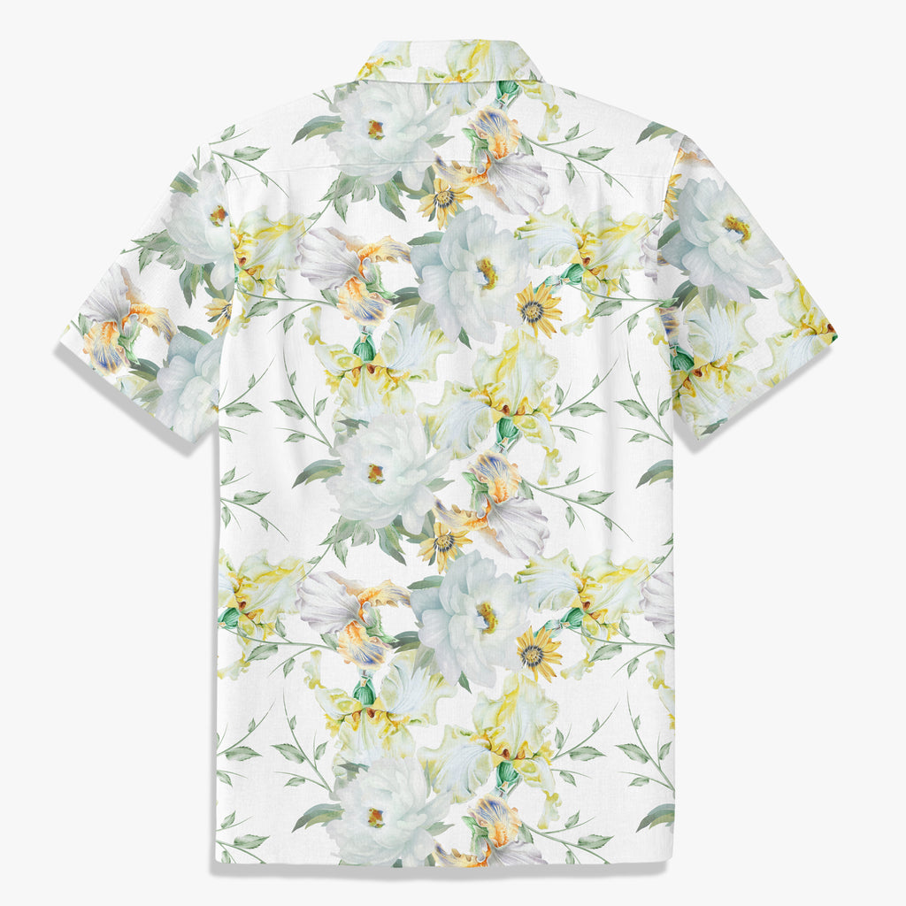 Iris and Peony Garden Hawaiian Shirt for Men back view