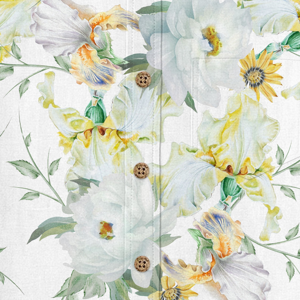 Iris and Peony Garden Hawaiian Shirt for Men buttons and fabric texture detail