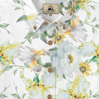 Iris and Peony Garden Hawaiian Shirt for Men collar label and placket detail