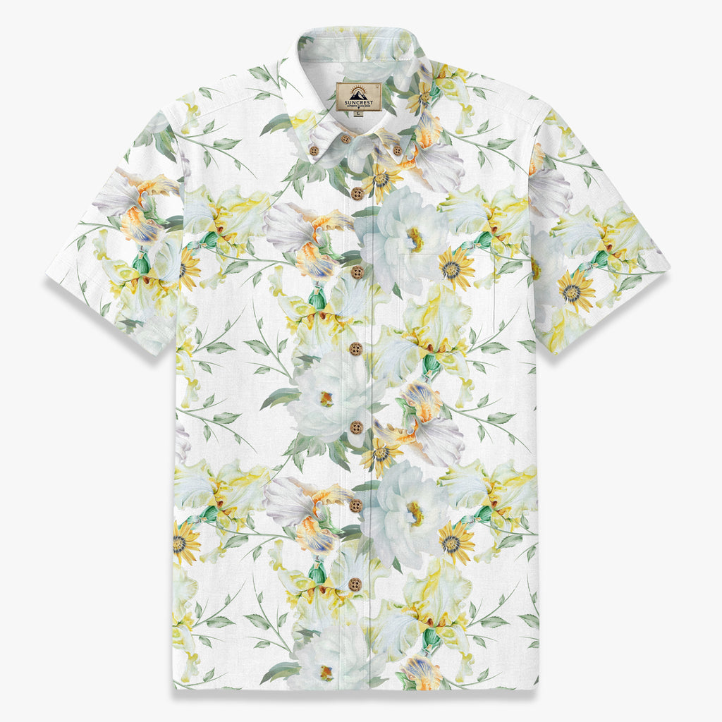 Iris and Peony Garden Hawaiian Shirt for Men front view