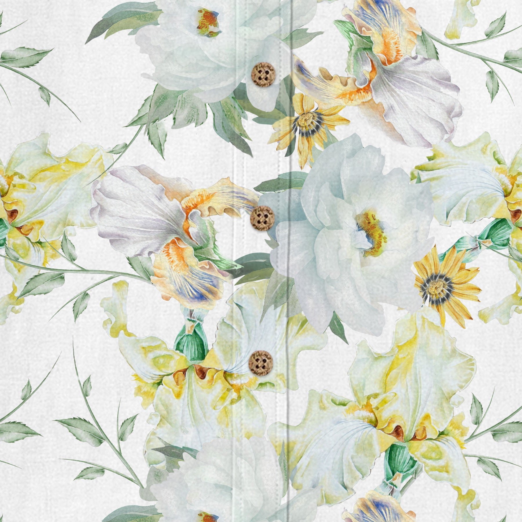 Iris and Peony Garden Hawaiian Shirt for Men hem and side seam detail