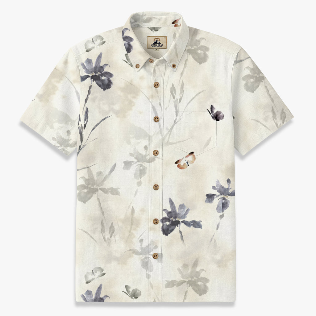 Ivory Ink Wash Iris Hawaiian Shirt for Men - front view