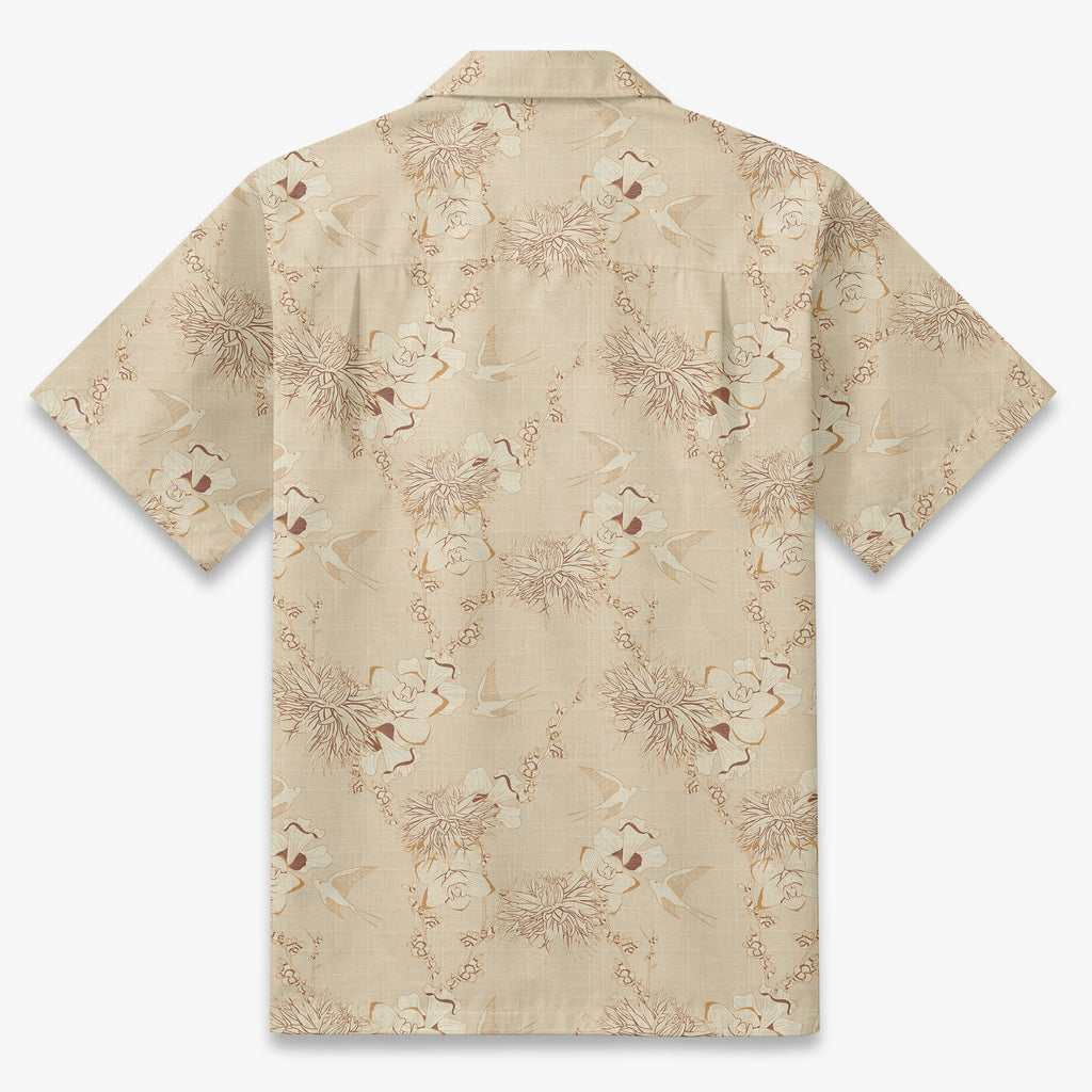 Ivory Swallow Garden Resort Shirt in warm ivory - back view