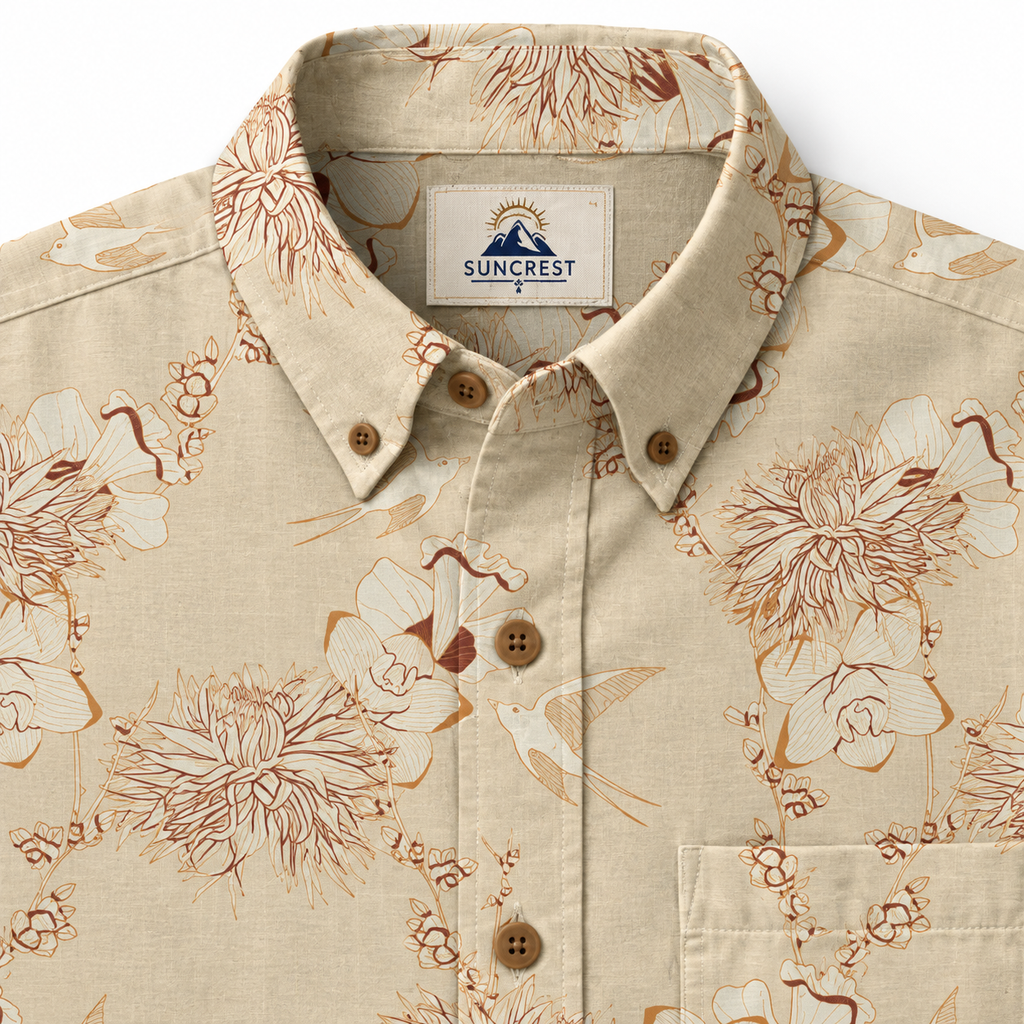 Ivory Swallow Garden Resort Shirt collar and placket detail visualization