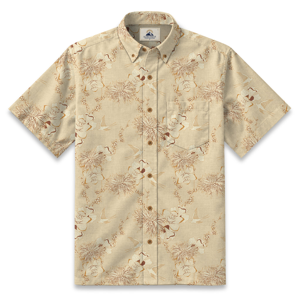 Ivory Swallow Garden Resort Shirt in warm ivory - front view
