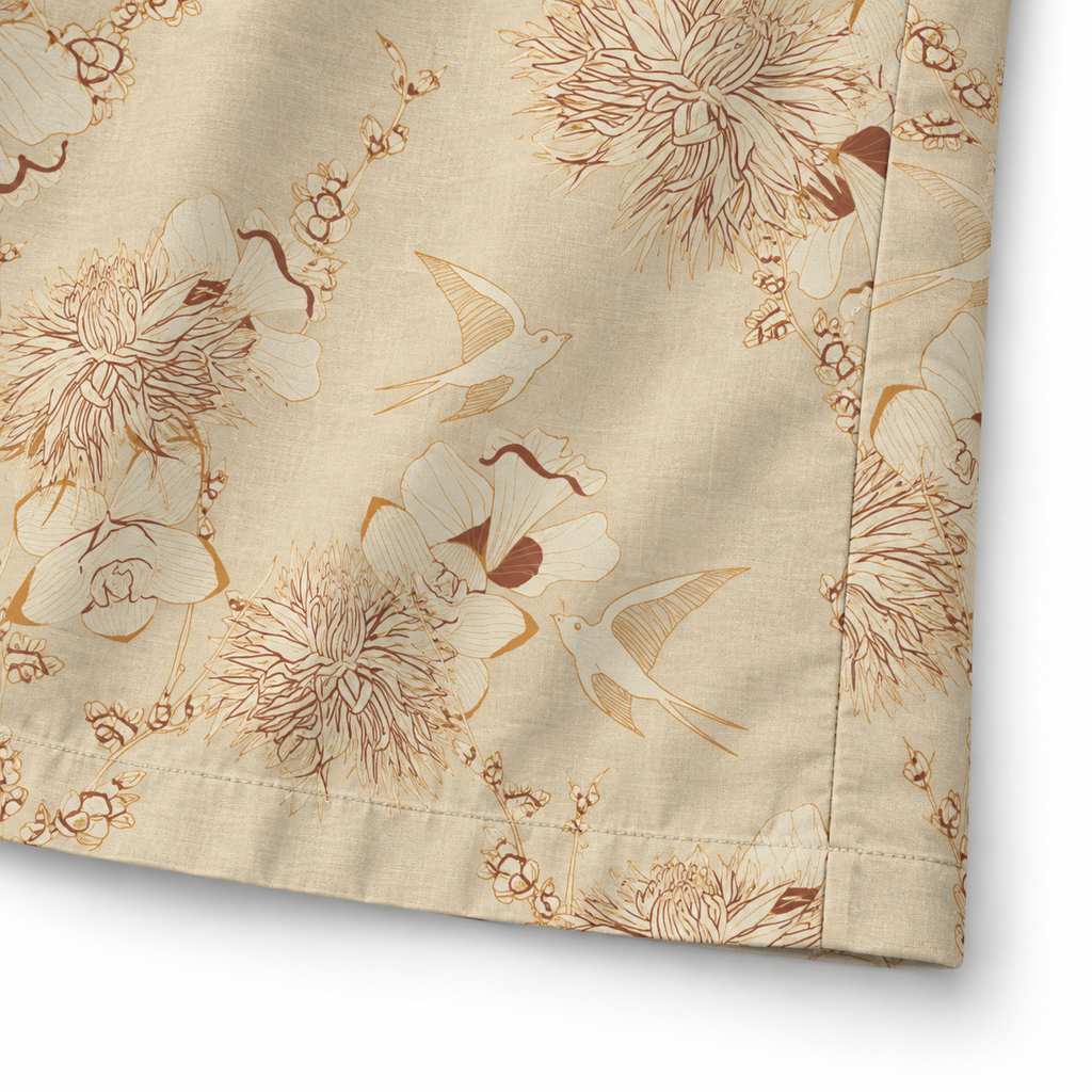 Ivory Swallow Garden Resort Shirt hem and side seam detail visualization