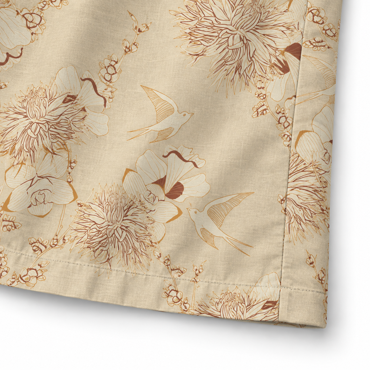 Ivory Swallow Garden Resort Shirt hem and side seam detail visualization