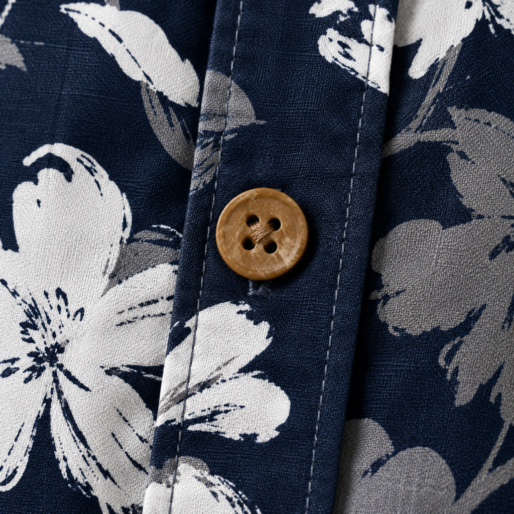 Midnight Brush Garden Resort Shirt button and fabric texture detail visualization