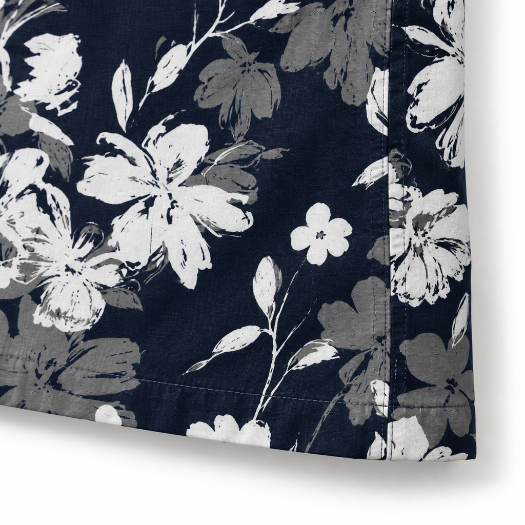 Midnight Brush Garden Resort Shirt hem and side seam detail visualization