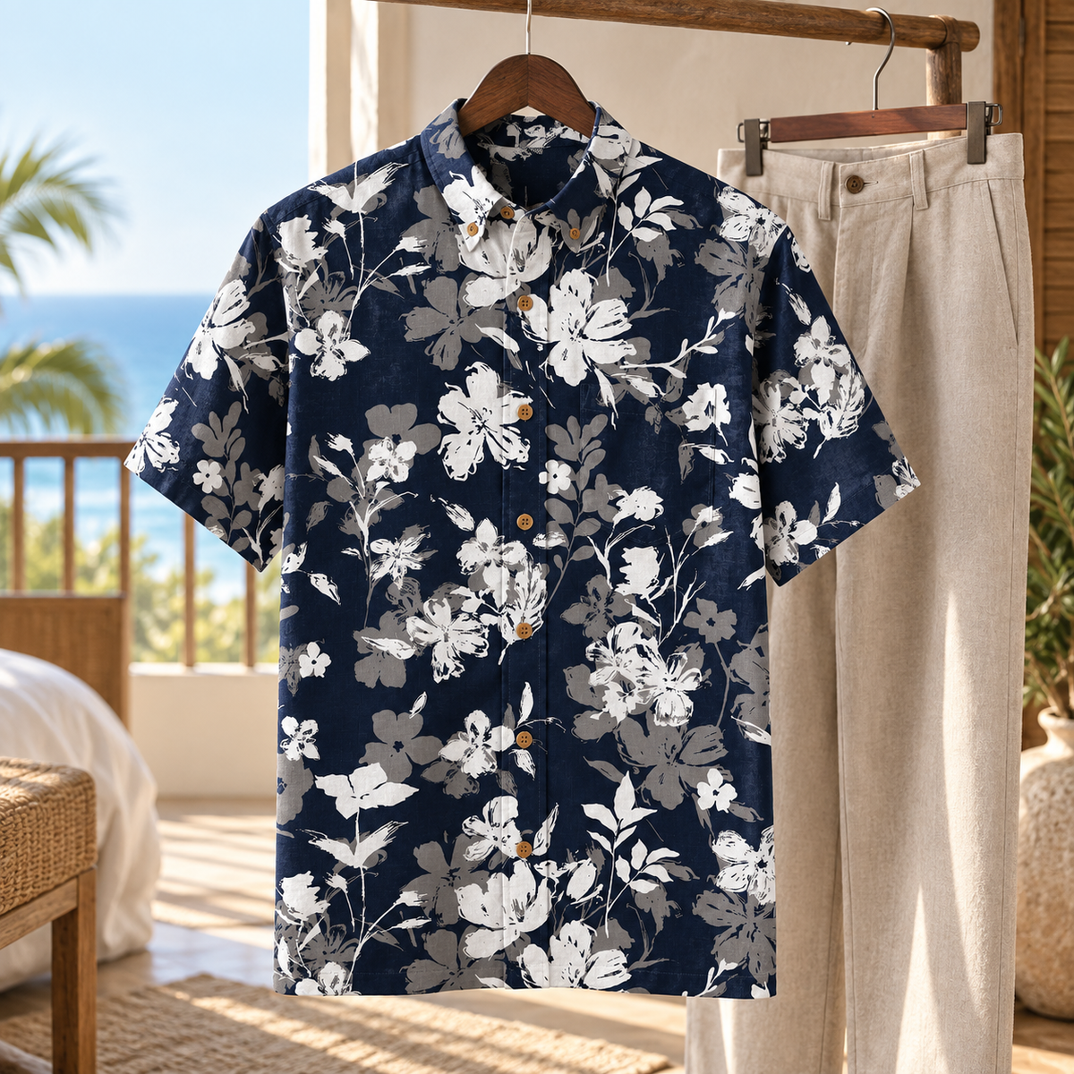 Midnight Brush Garden Resort Shirt in a coastal wardrobe visualization