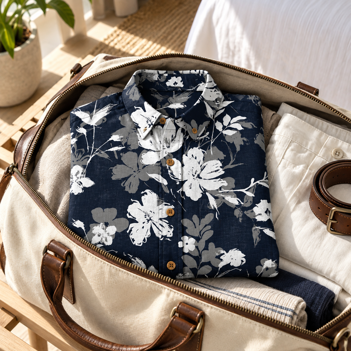 Midnight Brush Garden Resort Shirt travel packing visualization