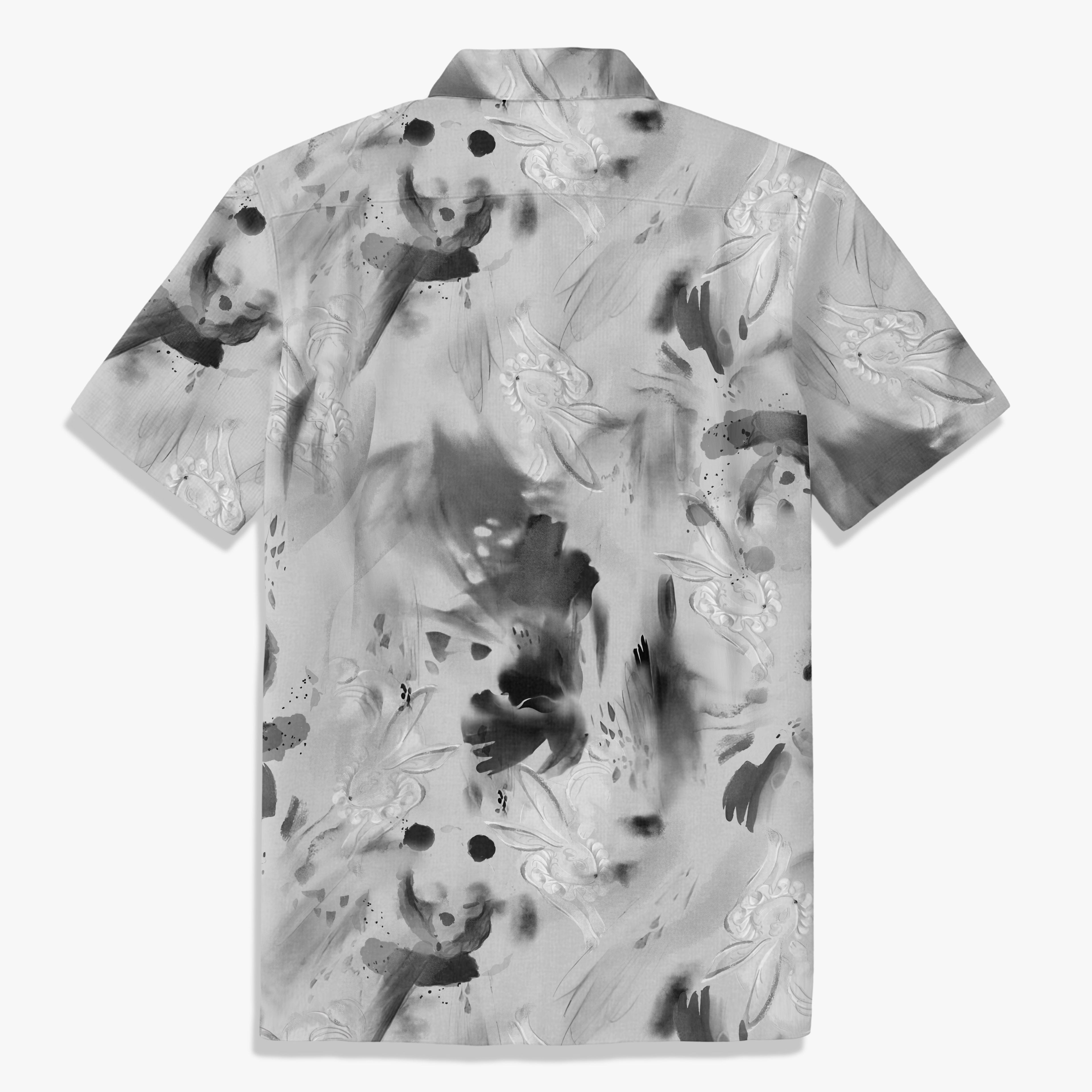 Ink Wash Rabbit Print Hawaiian Shirt for Men back view