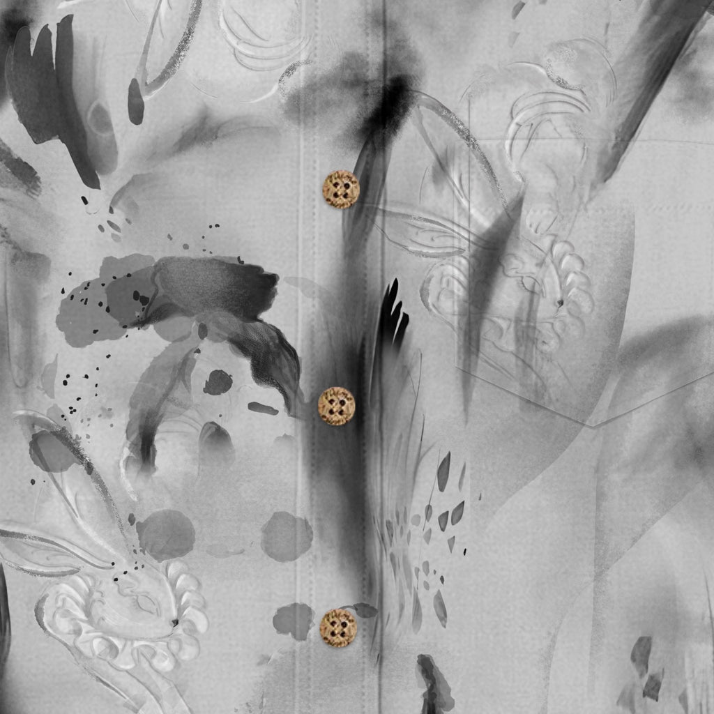 Ink Wash Rabbit Print Hawaiian Shirt for Men buttons and fabric texture detail