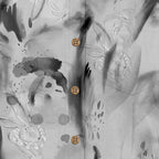 Ink Wash Rabbit Print Hawaiian Shirt for Men buttons and fabric texture detail