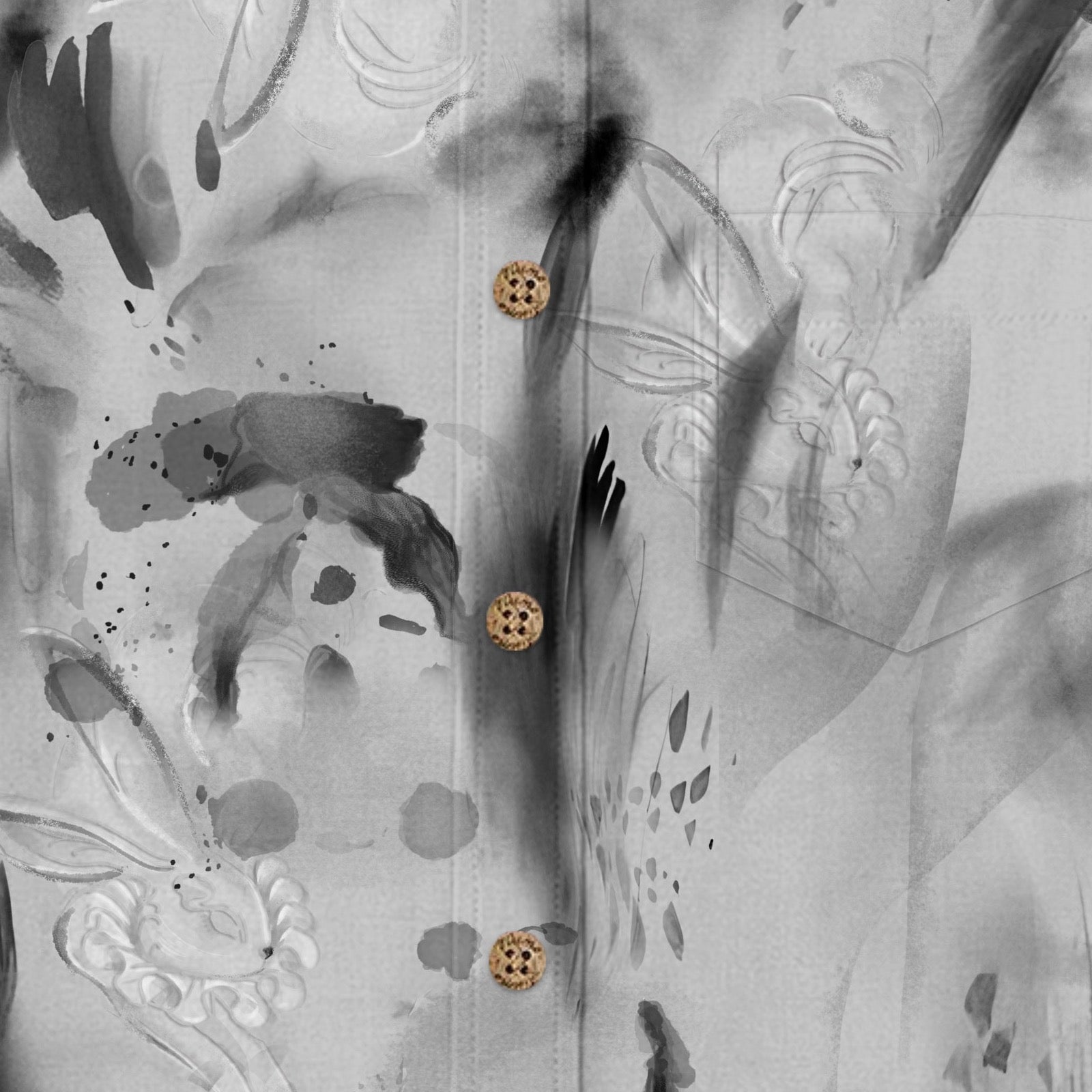 Ink Wash Rabbit Print Hawaiian Shirt for Men buttons and fabric texture detail