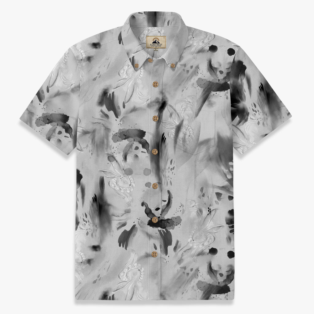 Ink Wash Rabbit Print Hawaiian Shirt for Men front view